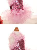 Fashion Sweet Puppy Dog Blingbling Princess Skirt Pet Dog Lace Cake Camisole Tutu Dress Pink Large