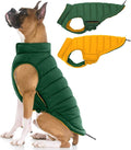 Lelepet Reversible Dog Coat Waterproof Dog Jacket Windproof Puffer Vest for Winter Warm Lightweight Coats for Large Dogs Adjustbale Hook & Loop Pet Apparel with Leash Hole, Pitbull, Green, XL