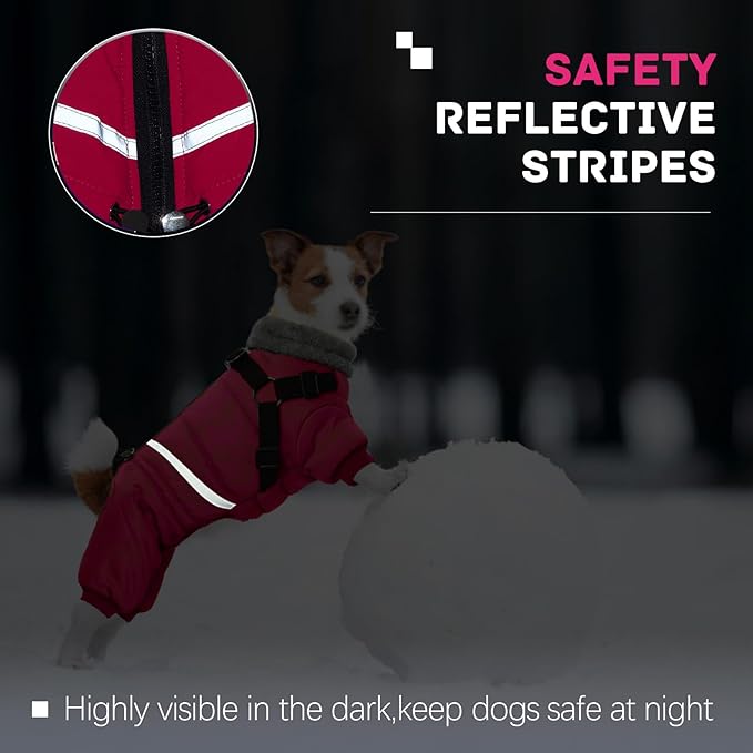 BRKURLEG Dog Winter Coat with Harness Built in, Winter Dog Jacket for Small and Medium Dogs, Small Dogs Snowsuit Reflective Windproof Cold Weather Coat, Puppy Warm Fleece Coats, Hot Pink, XL