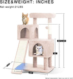 36 inches Cat Tower,Cat Tree for Indoor Cats with Scratching Posts Multi-Level Cat House with Ramp,Double Condos,Spacious Perch,Scratching Sisal Post and Dangling Balls for Kittens,Beige