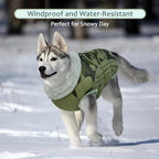 Lelepet Dog Coat Warm Dog Winter Coat Waterproof Dogs Jacket with Harness Built in Reflective Pet Fleece Vest Zip-Up Cold Weather Coats for Large Dogs Turtleneck Windproof Boston Terrier Green Camo L