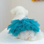 Fashion Sweet Puppy Dog Blingbling Princess Skirt Pet Dog Lace Cake Camisole Tutu Dress B-Blue XL
