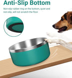 Dog Bowl, Stainless Steel Dog Food and Water Bowl with Non Slip Quiet Bottom, Easy to Clean, Dishwasher Safe, 64oz, Deep Green