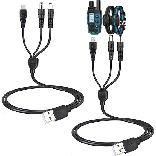 2-Pack Charger Cord for Bousnic Shock Collar RS2, RS2A and RS2B, 3-in-1 Fast-Charging Training Collar USB Cable