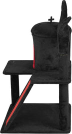 42" Gothic Cat Tree with Cat Condo for Indoor Cats, Halloween Cat Tower with Branch Shaped Scratching Post, Scratching Ladder & Spider Toy - Red & Black Themed Cat Furniture for Large Cats
