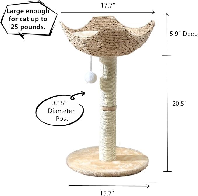 SHENGOCASE 2-Pack Small Cat Tree Tower with Wicker Rattan Basket, 17.7 inch Window Perch for Large Cats up to 25 lbs, Elevated Bed with Cushion