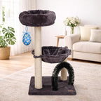 27.8" Small Cat Tree with Easter Eggs,Multi-Level Cute Cat Tree with Scratching Post| Plush Hammock| Perch| Random 3 Pcs Easter Eggs| Groomer Brush for Kittens Play & Rest