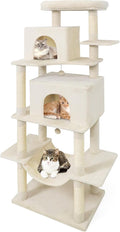 Tangkula 70 Inch Tall Cat Tree, Multi-Level Large Cat Tower with Sisal Scratching Posts, Plush Top Perch, 2 Condos, Hammock, 2 Dangling Balls, Cat Tree Tower for Indoor Cats Large Adults (Beige)