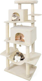 Tangkula 70 Inch Tall Cat Tree, Multi-Level Large Cat Tower with Sisal Scratching Posts, Plush Top Perch, 2 Condos, Hammock, 2 Dangling Balls, Cat Tree Tower for Indoor Cats Large Adults (Beige)