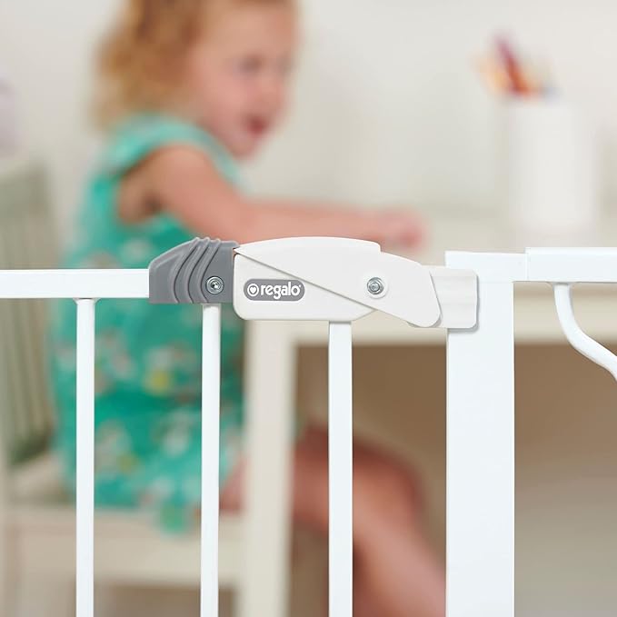 Regalo 56-Inch Extra Wide Baby Gate for Doorways, Hallways & Bottom of Stairs, Pressure Mount for Babies, Toddlers & Pets, Tested & Safe, American Designed, White