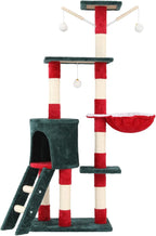 55" Christmas Cat Tree with Cozy Condos, Sisal Scratching Posts & Plush Fabric, Cats Tower with Large Perch Activity Center for Kittens to Adults Cats, Fits Living Room, Bedroom, Apartments