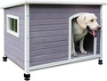 40" Wooden Outdoor Dog Houses, Waterproof Dog House Outside with Window & Door Flap Waterproof Dog House Outdoor Indoor, Assemble Easily-Grey