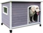 40" Wooden Outdoor Dog Houses, Waterproof Dog House Outside with Window & Door Flap Waterproof Dog House Outdoor Indoor, Assemble Easily-Grey