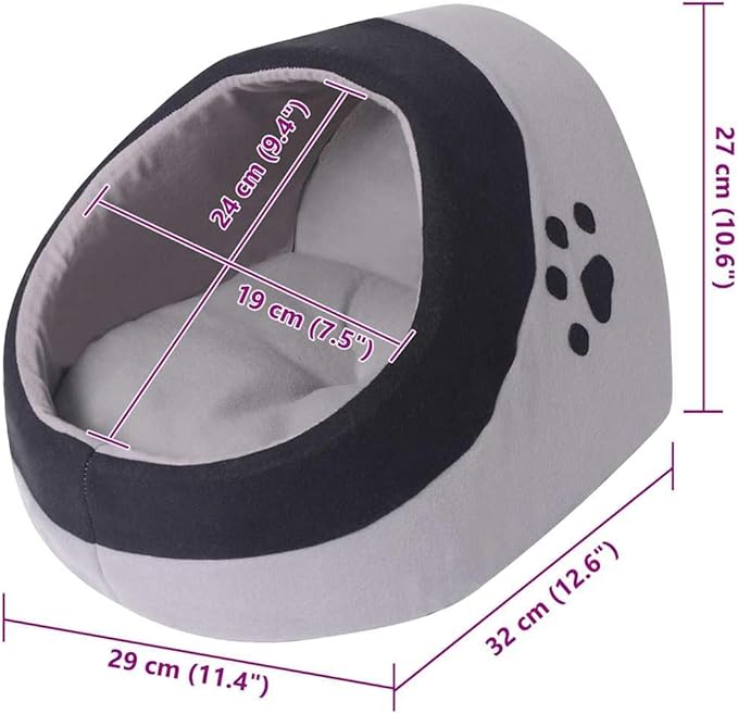 vidaXL Grey and Black Medium Cat Cubby Bed Portable Machine Washable Soft Polyester Fleece Crescent Design Indoor Pet Furniture Cubbies Cozy Hypoallergenic Contemporary
