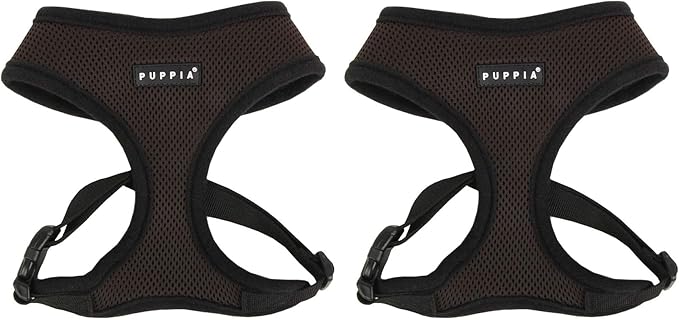 Puppia Soft Dog Harness No Choke Over-The-Head Triple Layered Breathable Mesh Adjustable Chest Belt and Quick-Release Buckle, Brown, Small (Pack of 2)