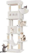 Cat Tree, 66.9" Large Cat Tower for Indoor Cats, Multi-Level Cat House with Condo, 8 Scratching Posts, Hammock, 4 Pom Poms, White MS17018WT