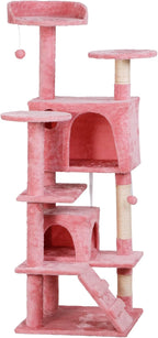 ZENY 54 Inch Cat Tree, Multi-Level Cat Condo with Scratching Post + 2 Play Houses, Pet Furniture in Pink