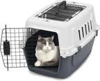 22 Inch Hard-Sided Plastic Dog Carrier 2 Door Travel Crate for Small Dogs Cats up to 22 lbs, Durable Handle, Security Lock Design, Gray