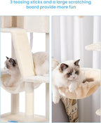 Hey-brother Cat Tree, 53 inch Cat Tower for Indoor Cats, Cat House with Padded Platform Bed, Toy Balls, Large Cozy Condo, Hammocks and Sisal Scratching Posts, Beige MPJ019-SM
