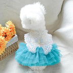 ANIAC Butterfly Dog Dress with Blue Tutu Funny Pet Clothes with Wing Girl Puppy Dress for Small Dogs Pet Butterfly Costume Holiday Cat Outfit for Halloween Birthday Wedding (Lake Blue, Small)