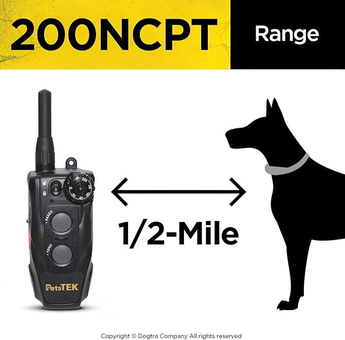 Dogtra 200NCPT Electronic Dog Training Collar with Remote for Small Dogs to Large Dogs - 2640 ft Range, Vibration, Tone, 100 Stimulation Levels, Safety Lock, Waterproof, Rechargeable, PetsTEK Edition