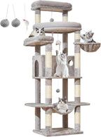 Taoqimiao 71 Inches Cat Tree for Large Cats 20lbs+, 3 Giant Perches, Multi-Level Cat Tree Tower, Widened Cat Condo with 9 Scratching Posts, Luxurious Hammcock & Basket, Light Gray, MS034W
