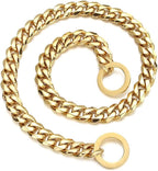 Gold Dog Collar 18K Gold P Chain 11MM/15MM/19MM Cuban Link Chain Collar Walking Trainning for Small Medium Large Dogs 12inch to 26inch(11mm,12inch)