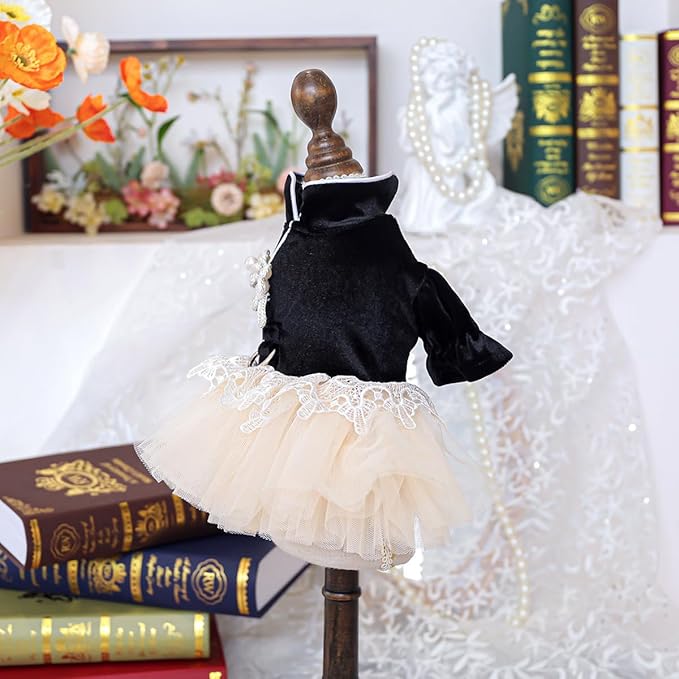 Furbabycare® Elegant Sweet Fashion Puppy Dog Blingbling Princess Skirt Pet Dog Lace Cake Camisole Tutu Dress I-Black X-Small
