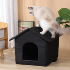 Outdoor Cat House Cat House for Outdoor and Indoor Use - Waterproof Shelter for Cats, Dogs, and Feral Animals (Black cat House, Large)