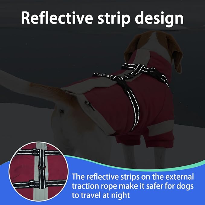 MIGOHI Thermal Large Dog Coat with Harness Waterproof Jacket for Large Dogs,Thick Dog Winter Coat,Snow Jacket for Dogs Windproof for Hunting Camping Chilly Days,Doberman,Great Dane,XXXL,Pink