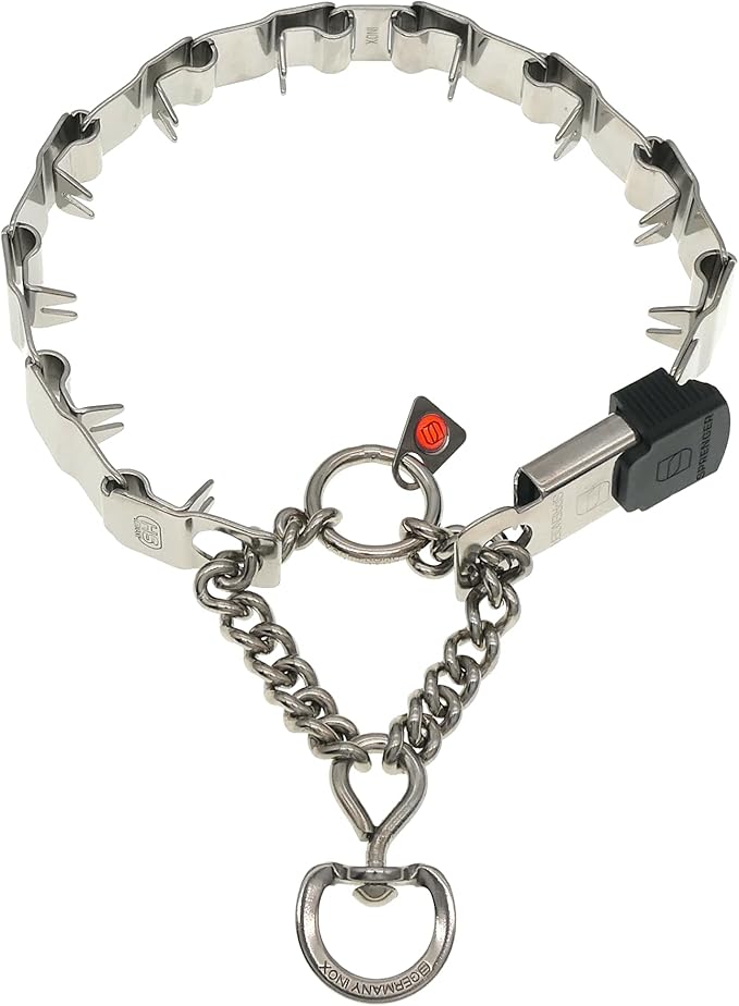 Herm Sprenger NeckTech Sport Dog Training Prong Collar with ClicLock Buckle on The Side No-Pull Collar with Swivel D-Ring Made in Germany (Stainless Steel, 19in (Neck Size up to 16in))