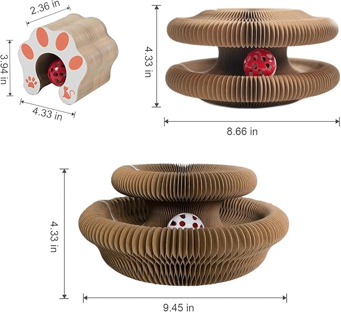 2PC Kitlty Kurliz Cat Toy,Magic Organ Cat Toy, Foldable Recyclable Cat Accordion Toy for Indoor Cat Playing,Interactive Scratch Pad with Toy Ball
