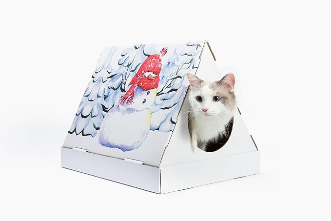 Christmas Snowman Cardboard Cat Scratcher House