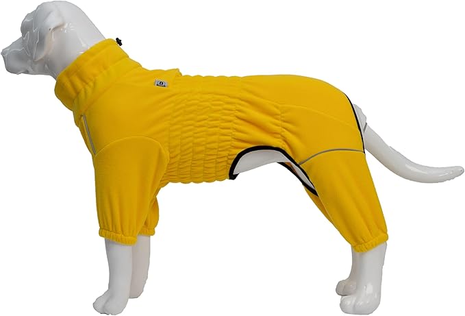 Lovelonglong Warm Dog Coat, Windproof Dog Jacket for Small Medium Large Dogs, 4 Legged Fleece Dog Winter Coat Zippered Closure Dog Outdoor Jacket Yellow XXXXL