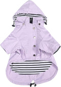 Morezi Dog Zip Up Raincoat with Reflective Buttons, Rain/Water Resistant, Adjustable Drawstring, Removable Hood, Raincoats with Legs 8lbs to 80lbs Available - Purple - L