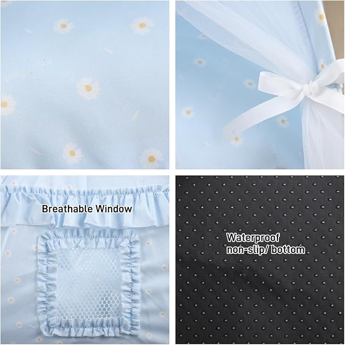 Selena Cat Bed Tents Dog House Indoor Outdoor Lace Mesh Breathable Windows Door Curtains Removable Portable Nest Teepe House (Medium,Blue)