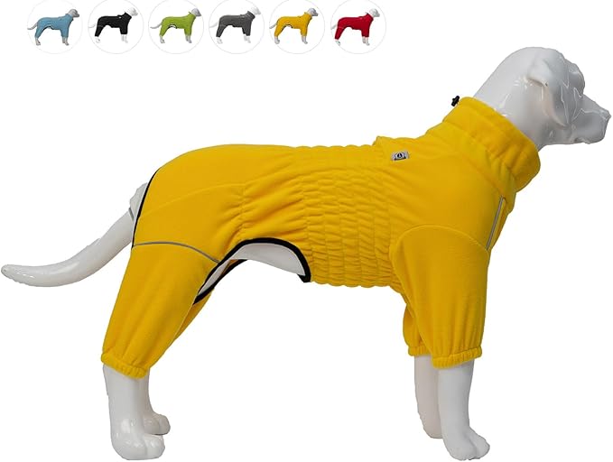 Lovelonglong Warm Dog Coat, Windproof Dog Jacket for Small Medium Large Dogs, 4 Legged Fleece Dog Winter Coat Zippered Closure Dog Outdoor Jacket Yellow XXXXL