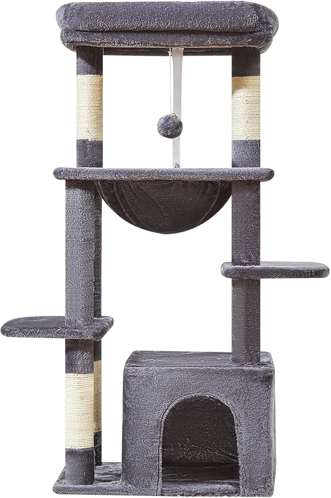Taoqimiao Cat Tree,39.4-Inch Cat Tower for Indoor Cats,Suitable for Kittens with Luxurious cat condo with Soft Hammock and Luxurious Perch MS027G Smoky Gray