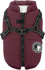 Gyuzh Dog Coat with Harness - Waterproof Winter Dog Coat, Fleece Lined, Adjustable, Reflective, for Medium Dogs - Large, Purple