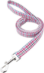 Tunkoo Dog Leash Plaid with Soft Comfy Cotton Handle，Girl Pet for Small Medium Large Dogs Cats Daily Walking（Pink Grid，L）