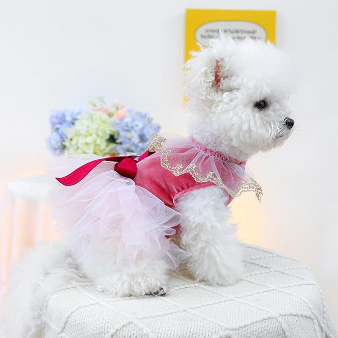 Fashion Sweet Puppy Dog Blingbling Princess Skirt Pet Dog Lace Cake Camisole Tutu Dress D-red S
