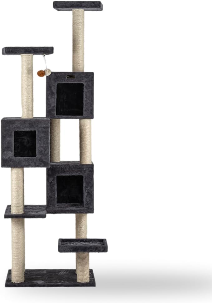Maykoosh Cat Tree Tower with Multiple Condos & Scratching Posts - 80" Tall, Dark Gray