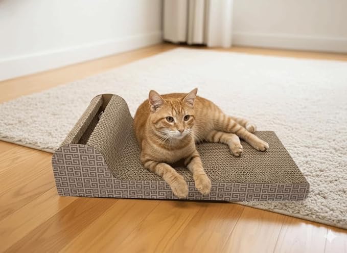 Interactive Cat Scratching Board with Ball Track, Corrugated Cardboard Cat Activity Pad, Random Edge Design