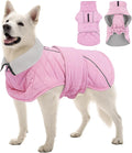 Kuoser Dog Coat, Super-Warm Dog Jacket Windproof Pet Cold Weather Coats for Extra Large Dogs, Fleece Lining Quilted Turtleneck Puppy Snowsuit Reflective Adjustable Doggie Winter Clothes, Pink, 2XL