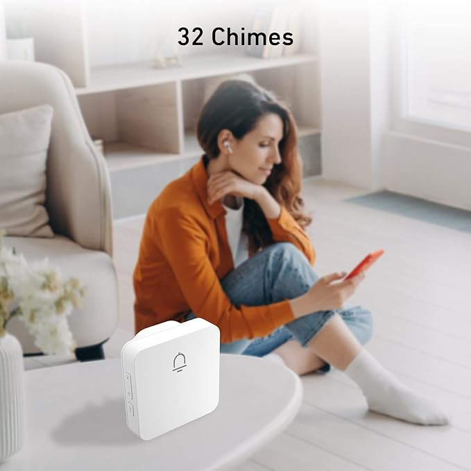 SECRUI Wireless Doorbell 2 Buttons - Hassle-Free Installation, 1000ft Range, Adjustable Volume, Waterproof Design, 32 Melodies - White