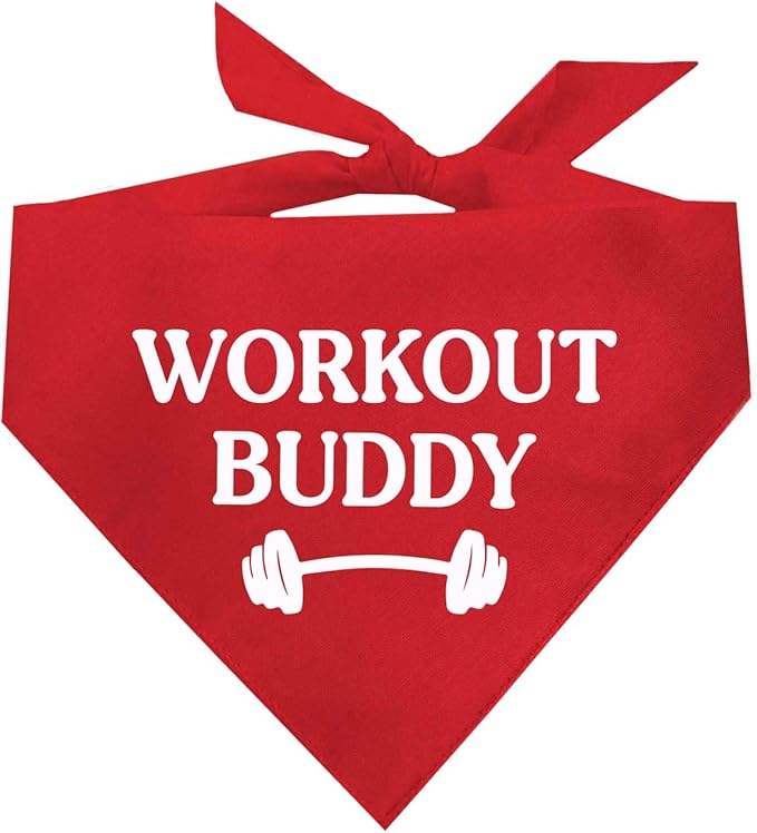 Workout Buddy Dog Bandana | 100% Cotton Adjustable Triangle | Made in USA | Workout | Sports | Gym | Red, One Size (1095)