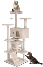Cat Tree Tower, Sisal-Covered Scratching Posts, Condo, Hammock, Dangling Ball, and Extended Platform, Big Cat House & Furniture, 54" Tall, Beige