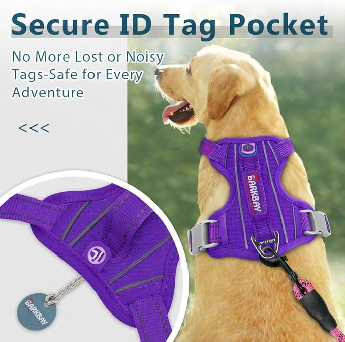 BARKBAY Dog Harness No Pull Oxford with ID Tag Pocket - Heavy Duty, Reflective, Easy Control for Large Dogs(Purple Oxford,XS)