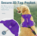 BARKBAY Dog Harness No Pull Oxford with ID Tag Pocket - Heavy Duty, Reflective, Easy Control for Large Dogs(Purple Oxford,L)