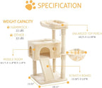 SHA CERLIN Cat Tree 36 Inches Cat Tower with Hammock, Sisal Scratching Post for Indoor Kittens, Small Room, Beige